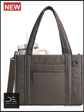 Quilted Boxy Tote Bag with Zipper, Crossbody, Work Travel Tote